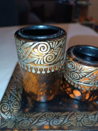 Caja madera India + portavelas y 1 regalo.