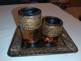 Caja madera India + portavelas y 1 regalo.