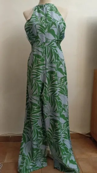 Vestido largo estampado hojas