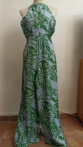 Vestido largo estampado hojas