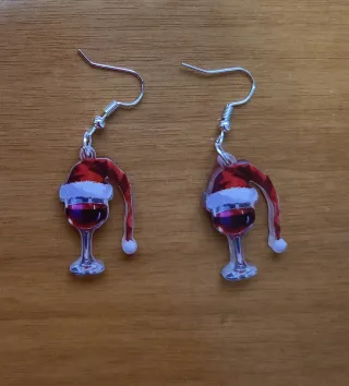 Orecchini calice vino cappello Babbo Natale