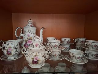 Juego de café porcelana rosas