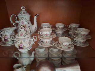 Juego de café porcelana rosas