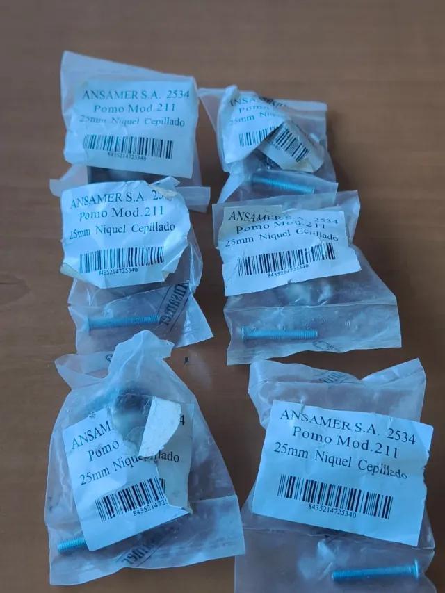 Pack 6 Pomos Níquel Cepillado 25mm