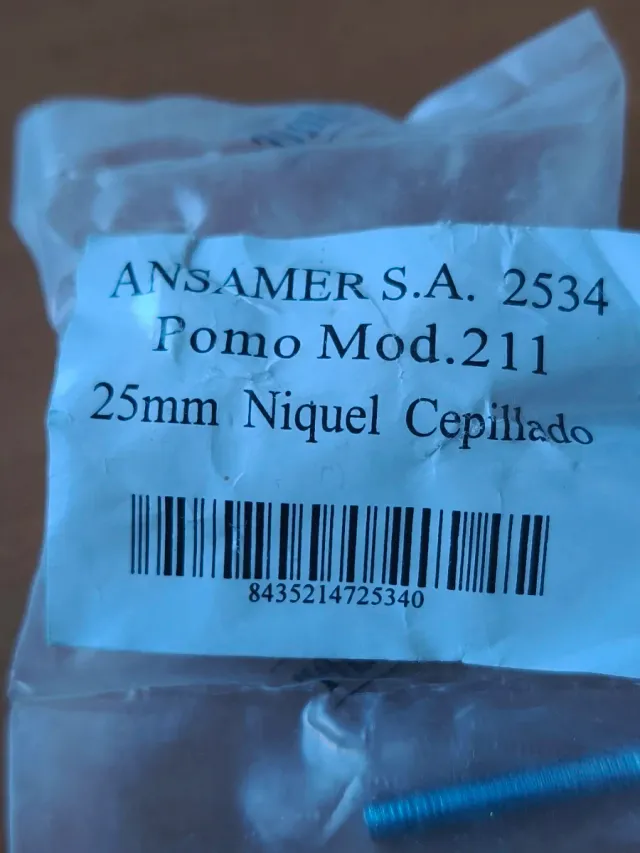 Pack 6 Pomos Níquel Cepillado 25mm