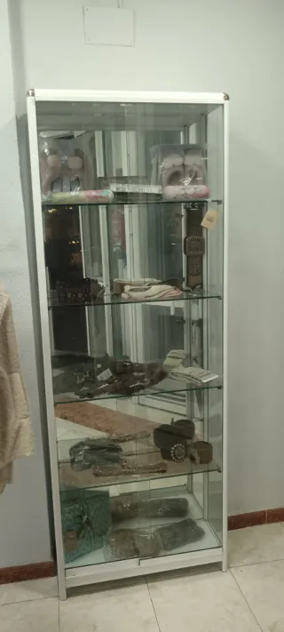 Vitrina expositora de cristal y metal