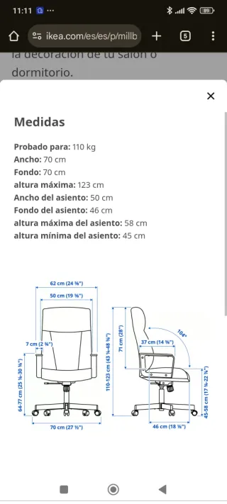 Silla de oficina IKEA MILLBERGET Marrón oscuro.
