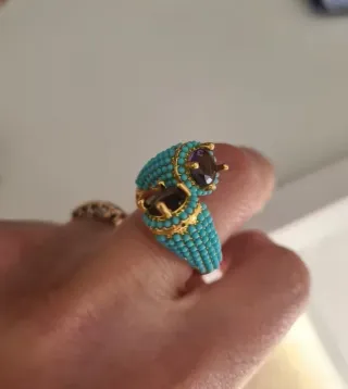Anillo Boho Dorado Turquesa Amatista Ajustable
