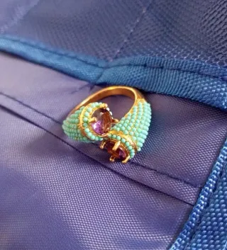 Anillo Boho Dorado Turquesa Amatista Ajustable