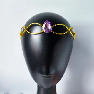 Tiara élfica dorada con piedra morada