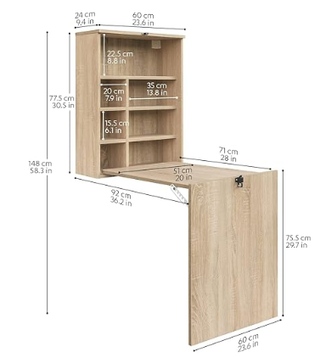 Escritorio Plegable Pared Madera Beige