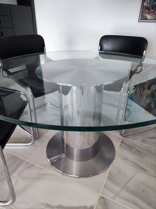 Mesa comedor cristal Cidonio y 6 sillas y lámpara