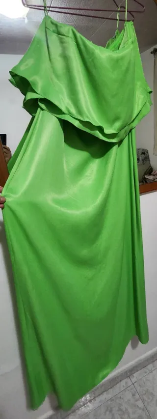 Vestido largo fiesta seda/raso verde