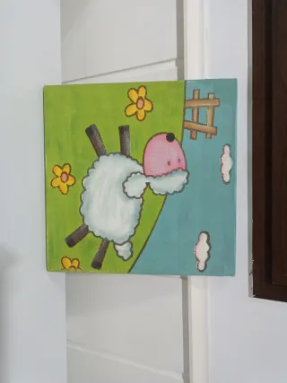 Cuadros infantiles de maderacon vaca y oveja