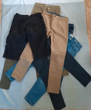 Lote 7 pantalones: beige, negro, azul, verde