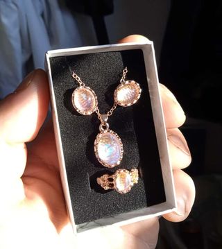 Conjunto Plata Rosa Piedra Luna (3 Piezas)