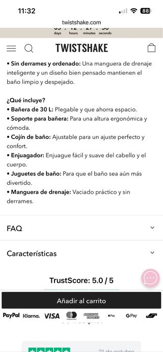 Bañera Bebé Twistshake Plegable