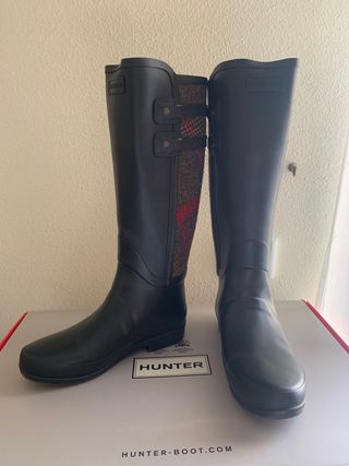 Botas de agua Hunter negras con detalle escocés