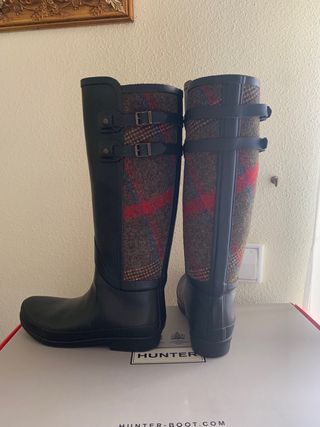 Botas de agua Hunter negras con detalle escocés
