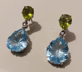 Pendientes Oro Blanco 18k Diamantes y Topacios y p