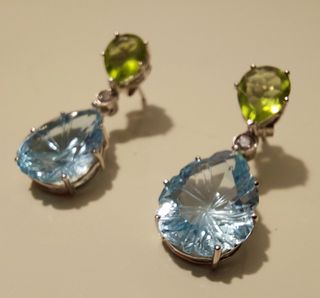 Pendientes Oro Blanco 18k Diamantes y Topacios y p