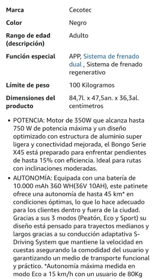 Patinete Eléctrico Cecotec estado  9 de 10