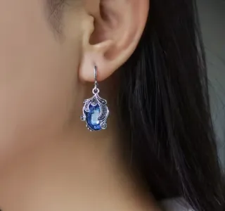 Pendientes Vintage Plata y Cristal Azul