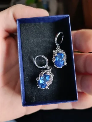 Pendientes Vintage Plata y Cristal Azul