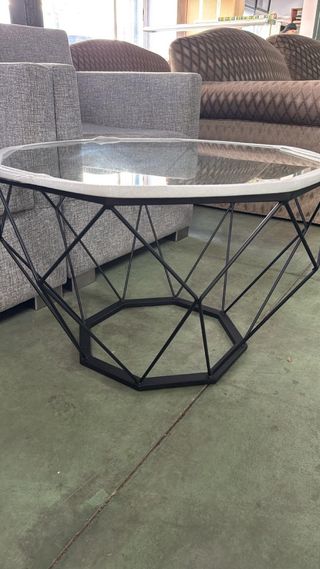 Mesa de centro cristal y metal