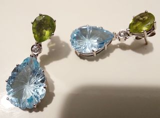 Pendientes Oro 18k Diamantes, Peridoto y Topacio