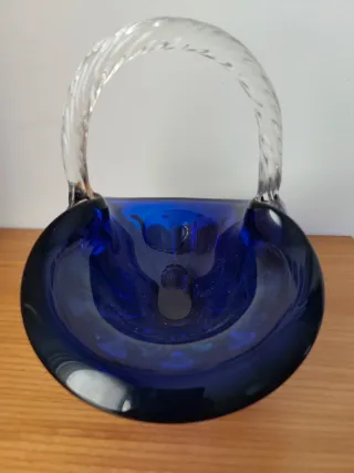 Cesta Cristal Azul Vintage Años 60