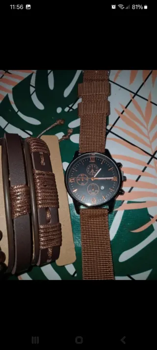 Reloj Geneva y Set de Pulseras Marrones