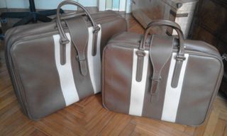 Set 2 valigie similpelle marrone e bianco