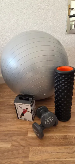 2 Mancuernas 3kg, TRX, Rodillo Fitness regaloBOLA