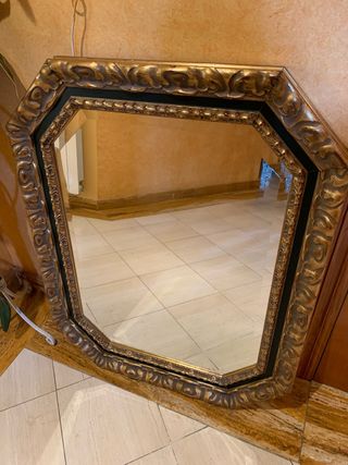 Espejo Antiguo Dorado Octogonal