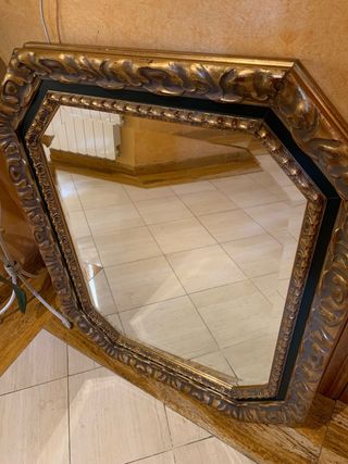 Espejo Antiguo Dorado Octogonal