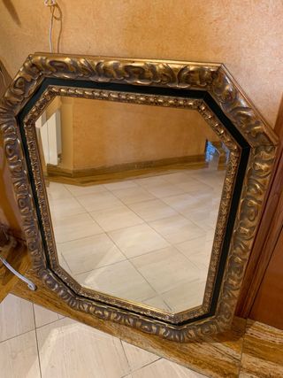 Espejo Antiguo Dorado Octogonal