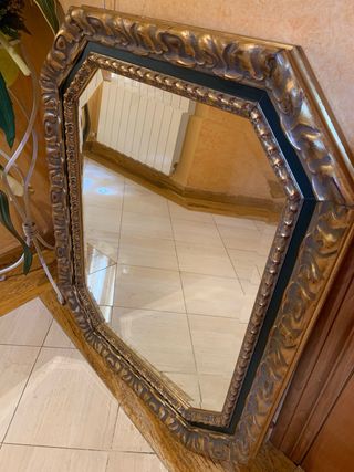 Espejo Antiguo Dorado Octogonal