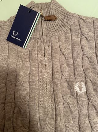 Sudadera Fred Perry Gris Cable Knit Con cremallera
