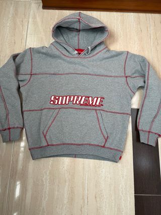 Sudadera Supreme Gris Talla S Costuras Rojas