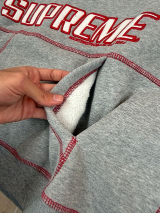 Sudadera Supreme Gris Talla S Costuras Rojas