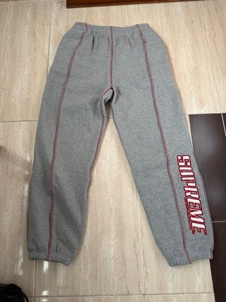 Sudadera Supreme Gris Talla S Costuras Rojas