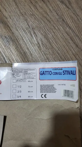 Costume carnevale da gatto con gli stivali 3/4 ann