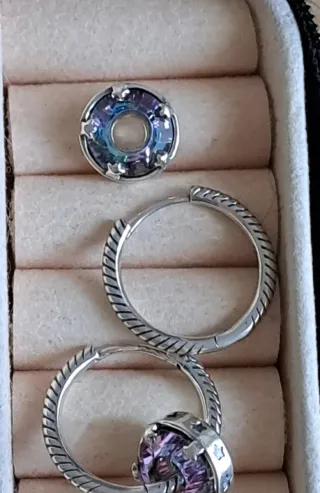 Pendientes Aro S925 Cristal Azul y Morado