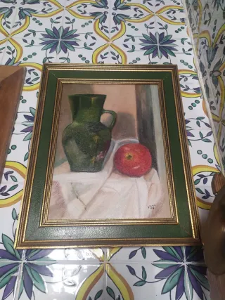 Óleo Bodegón Jarrón y Manzana