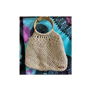 Bolso Macramé Beige con Asas Bambú