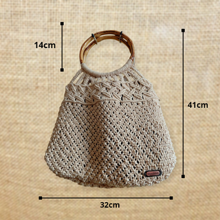 Bolso Macramé Beige con Asas Bambú
