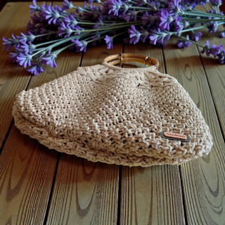 Bolso Macramé Beige con Asas Bambú