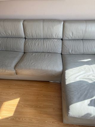 Sofá chaise longue de piel beige/gris