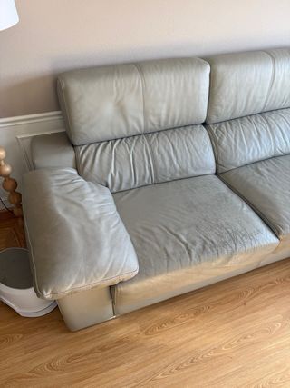 Sofá chaise longue de piel beige/gris